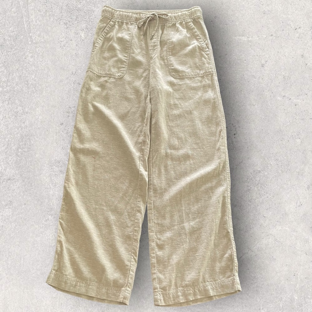 Gap Tan/Cream/Ivory Linen Blend Wide Leg Drawstrings Pants Size Small